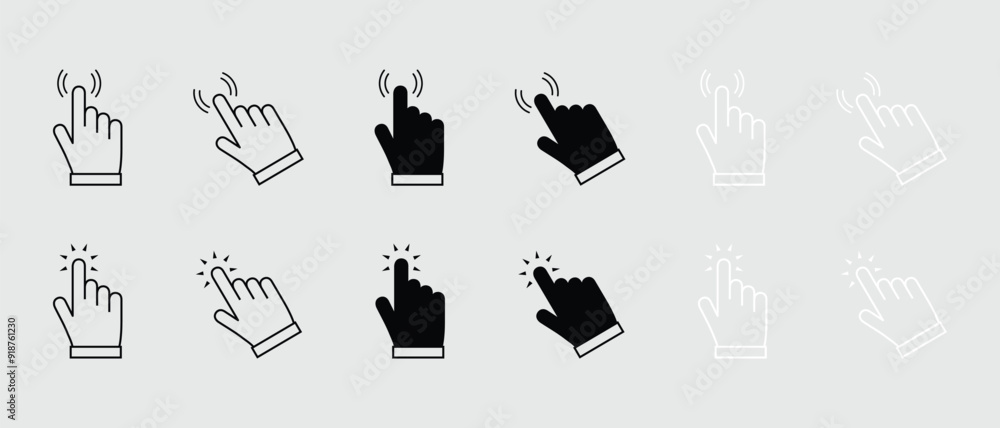 Fototapete hand click cursors symbol. stroke and fill different hand clicking cursor art. website hand click cursor symbol vector illustration.