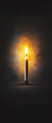 A solitary candle emits a warm glow against a dark background, creating an atmosphere of tranquility and reflection.