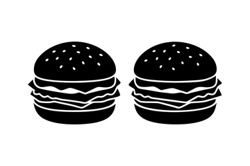 Hamburger vector silhouette, burger icon vector, Fast food silhouette vector illustration

