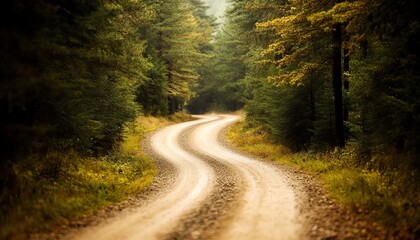 Obraz premium A winding dirt road through a serene forest landscape, inviting exploration and peaceful moments in nature.