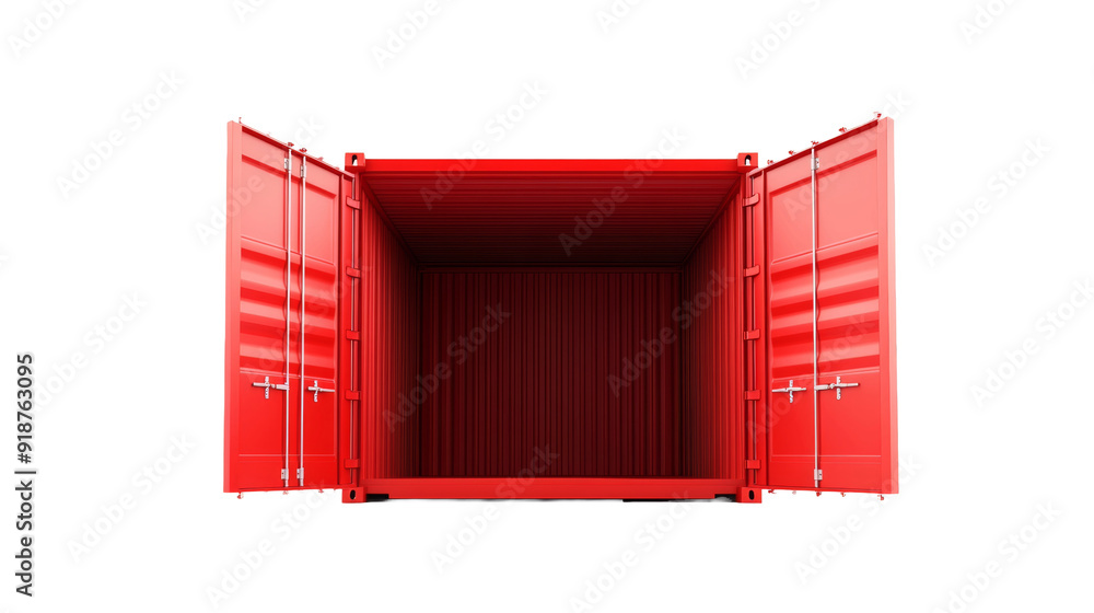 Poster cargo container open with door on transparent background. empty freight container for shipping and d