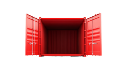 Cargo container open with door on transparent background. empty freight container for shipping and delivery concept.