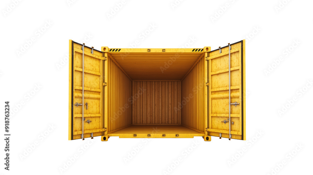 Poster cargo container open with door on transparent background. empty freight container for shipping and d