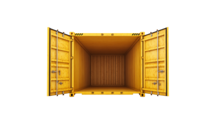Cargo container open with door on transparent background. empty freight container for shipping and delivery concept.