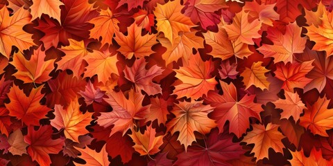 Fototapeta premium A pile of autumn leaves in shades of red and orange