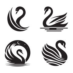 Fototapeta premium Set of minimalist simple black and white swan silhouette vector.