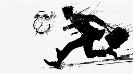 A dynamic silhouette of a man running with a briefcase, symbolizing urgency and the race against time.