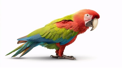 Obraz premium Red-fronted Macaw: A stunning portrait of a vibrant red-fronted macaw against a crisp white backdrop. Its bold colors and intricate plumage are showcased in breathtaking detail.