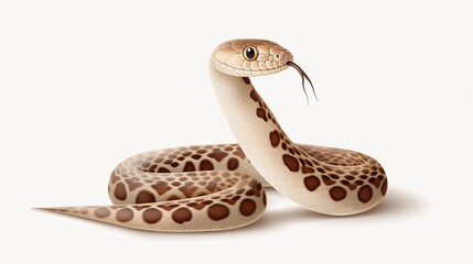 Realistic Desert King: A regal brown snake with intricate patterns, poised in quiet contemplation against a pristine white backdrop.
