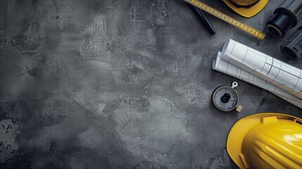 Construction tools on concrete background.