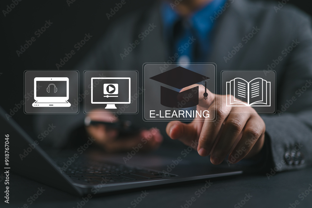 Poster online course offered by school revolutionizes education, utilizing e-learning and web-based teachin