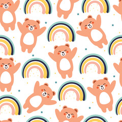 seamless pattern cartoon bear with sky element. cute animal wallpaper illustration for gift wrap paper