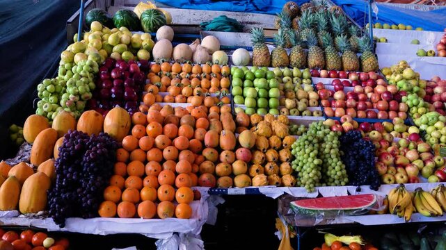 Traditional fruits of Peru at the San Camilo market Arequipa
