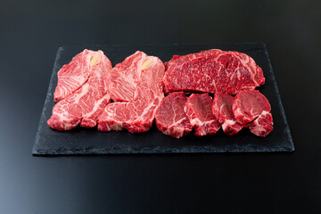 Sliced ​​beef on a black background