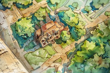 Fototapeta premium A illustration of a house marked on a map with an X symbol, suitable for use in presentations or reports