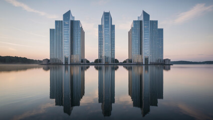 Reflection of Tall Buildings in Calm Water