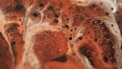 Acrylic mix. Paint drip. Defocused brown white black color shimmering texture gel emulsion blend bubbles wave abstract art background.