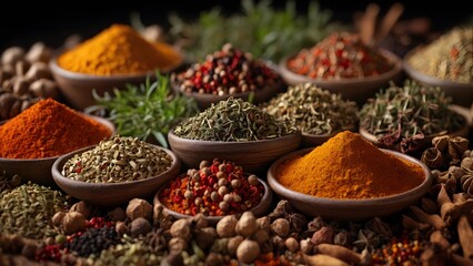 Colorful Spices Displayed in Bowls: Vibrant and Aromatic Collection