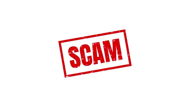 scam rubber stamp animation motion graphic, stamp overlays