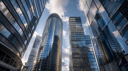 Fototapeta premium Office Building tower in Financial District La Defense Paris photo of woman with hands holding head