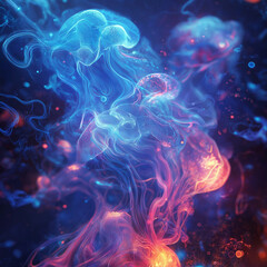 Obraz premium A mesmerizing, nature-inspired background image that depicts a vibrant, bioluminescent underwater scene, with glowing, organic forms and a sense of mysterious, otherworldly wonder.