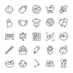 Baby, pregnancy thin line icons collection. Editable stroke. For website marketing design, logo, app, template, ui, etc. Vector illustration.