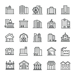 Building thin line icons collection. Editable stroke. For website marketing design, logo, app, template, ui, etc. Vector illustration.