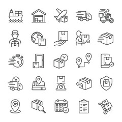 Delivery, shipment thin line icons collection. Editable stroke. For website marketing design, logo, app, template, ui, etc. Vector illustration.