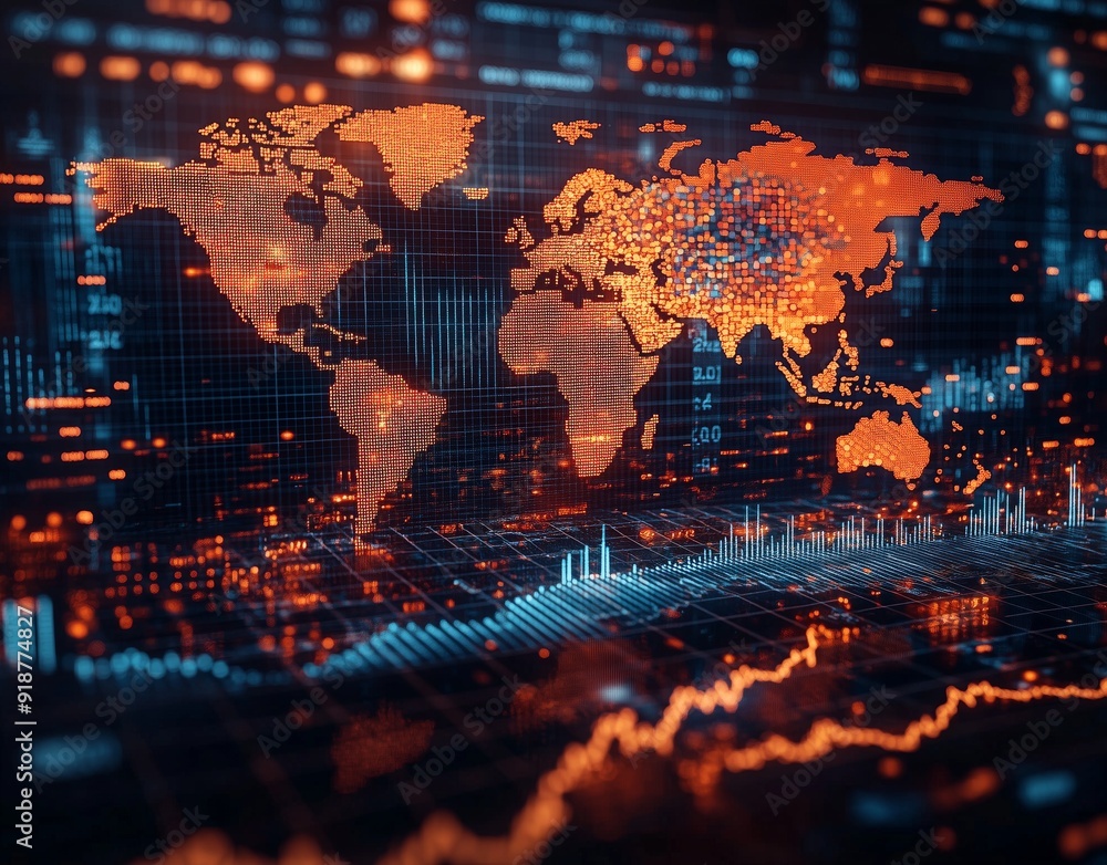 Aufkleber distribution and logistics concept of global digital map internet marketing and business e-commerce 