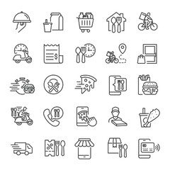 Food delivery thin line icons collection. Editable stroke. For website marketing design, logo, app, template, ui, etc. Vector illustration.