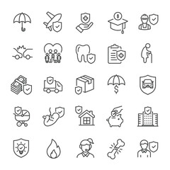Insurance thin line icons collection. Editable stroke. For website marketing design, logo, app, template, ui, etc. Vector illustration.