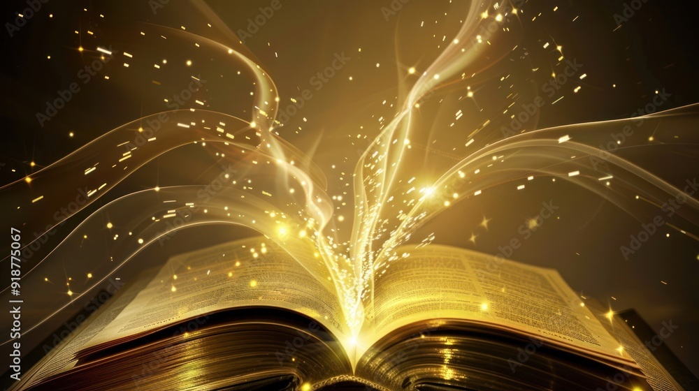 Wall mural Open Book with Magic Glowing Light