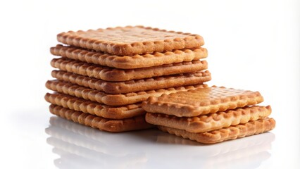 Stack of Crispy Brown Biscuits on White Background