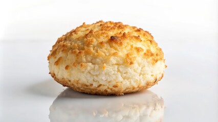 A Single Coconut Macaron Cookie on a White Surface