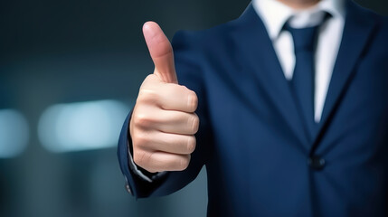 Businessman showing thumbs up sign , symbol of good job well-done. .Business concept.