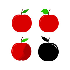 set of red apples with leaves