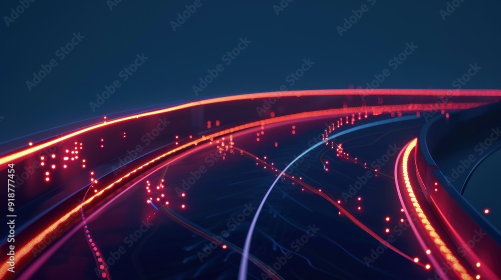 Wall mural Abstract Neon Trails and Glowing Dots