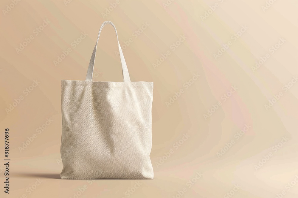 Wall mural a white tote bag sitting on a neutral beige background, great for use in e-commerce, lifestyle, or h