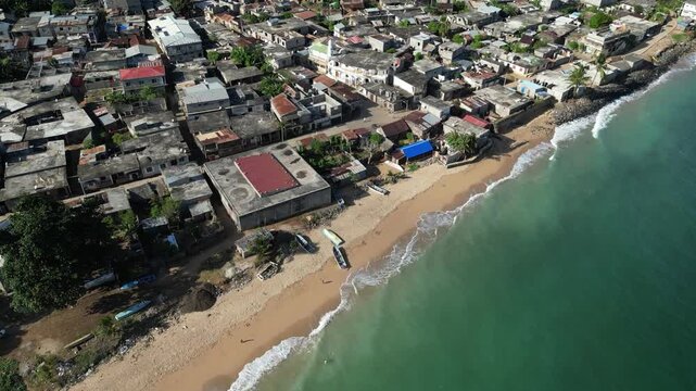 Drone fly above Africa coastline village on Mozambique Channel The Comoros a volcanic archipelago off Africa&rsquo;s east coast,