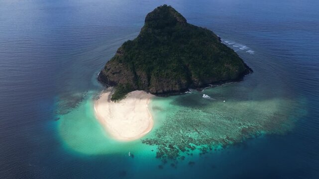 Moh&eacute;li or Mwali, part of the Union of the Comoros islands in Indian Ocean sea pristine clear water , scenic seascape aerial footage