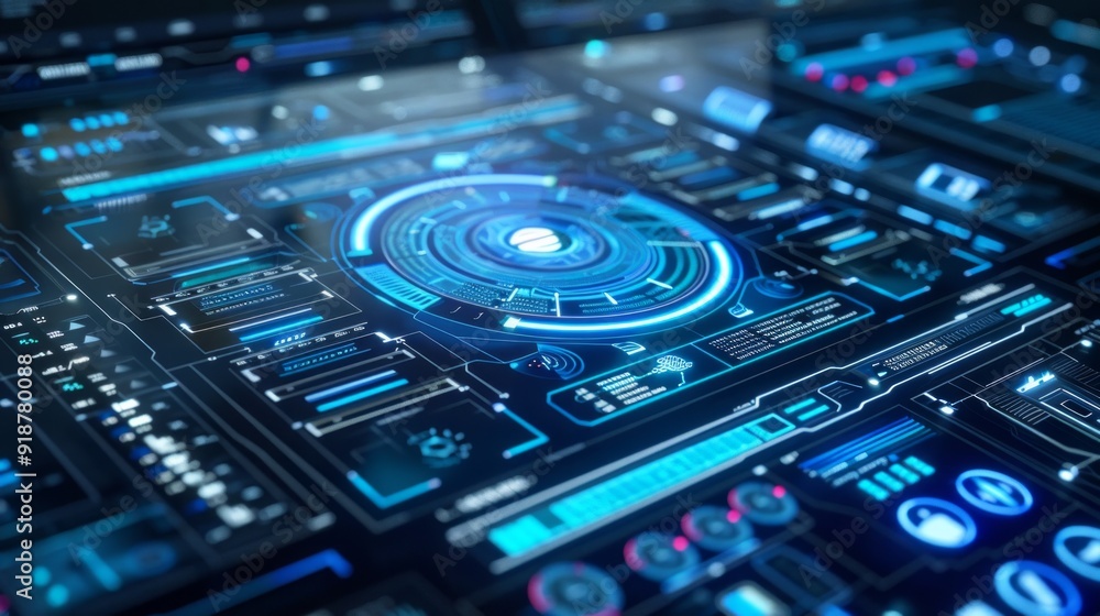 Poster a computer monitor with a blue circle in the middle