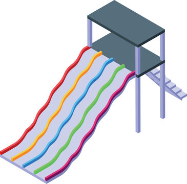 recommend clip art: Four colored water slides going down from platform with stairs isometric icon, aquapark concept