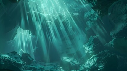 Fototapeta premium underwater cave or cavern shrouded in a bluish green hue