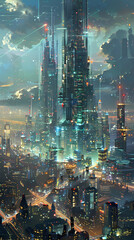 Fototapeta premium Modern city scenery in science fiction scene