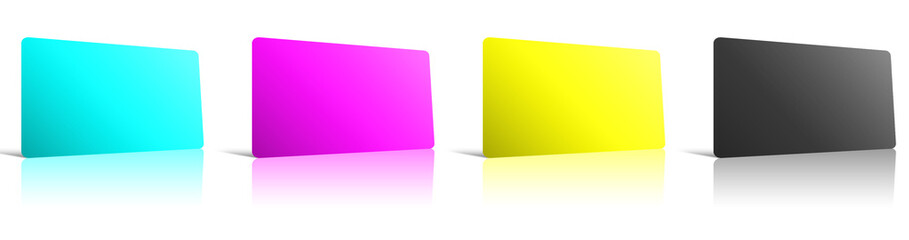 Three credit card blank template black, cyan, yellow and magenta (CMYK) for presentation layouts and design.