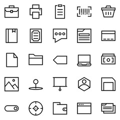 Collection of Basic Interface Related Vector Line Icons. Contains Icons like Suitcase, Crown, image, User and more. Editable stroke. 48x48 pixels