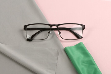Glass cleaning grey cloth napkin with of glasses over it