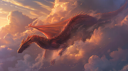 a dragon flying in the clouds