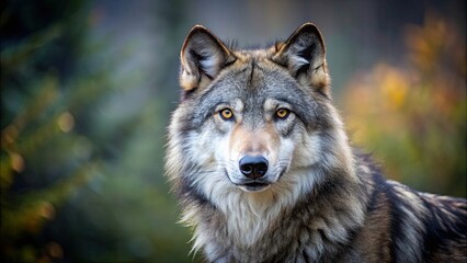 Obraz premium Powerful grey wolf in natural habitat, predator, carnivore, wildlife, wilderness, forest, predator, alpha male, pack