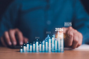 2024 to 2025 business growth strategic investment capital, goal of success, stock market. Company comprehensive plan budget, trend for year. Analyzing financial data and market trends from 2024.